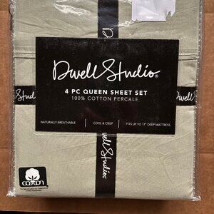 Dwell Studios 100% Percale Cotton Queen Size Sheet Set DESERT SAGE GREEN
